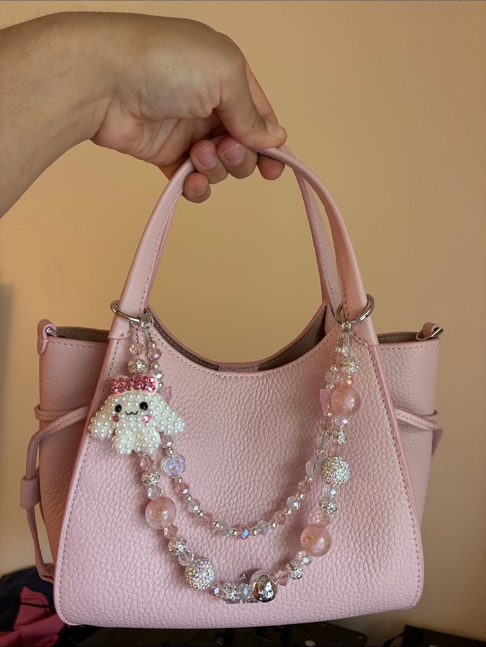 Pearl Cinna Charm Beaded Pink Keychain Bag Chain
